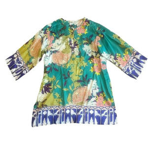 Cabi Bold Floral 100% Silk Mini Dress Tunic Top Abstract Size Small Women's